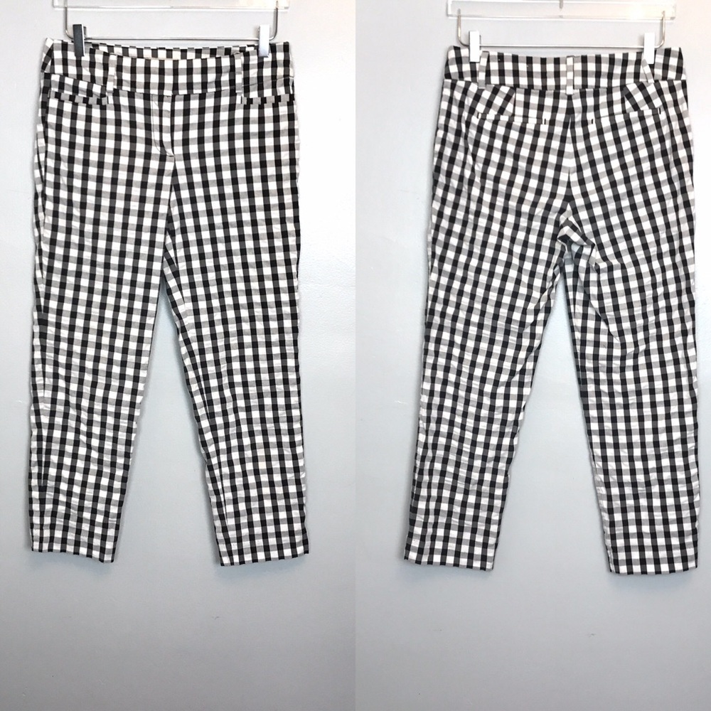 Loft Original Ankle Pant Black/White Gingham Sz 4